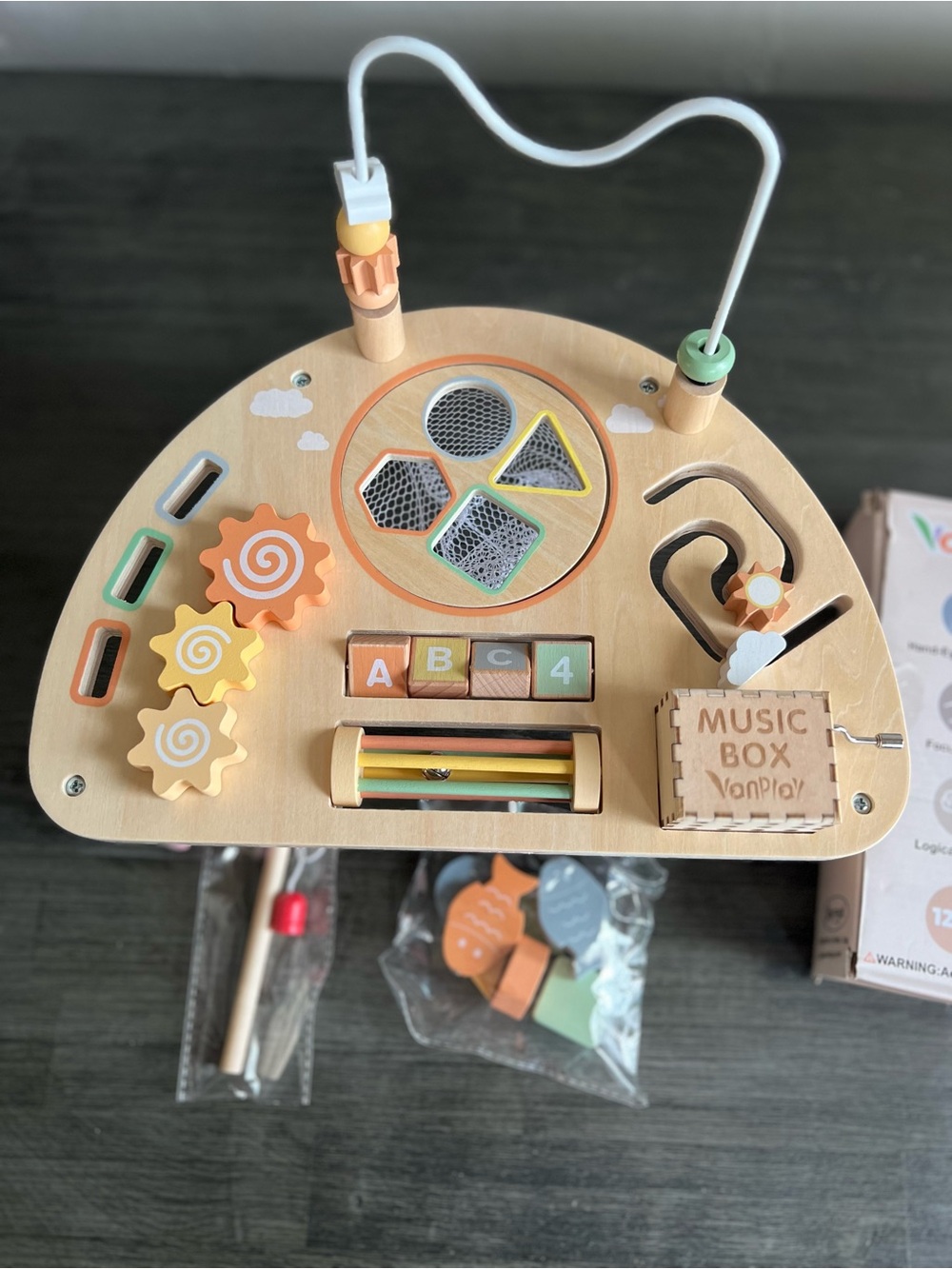 Wooden Activity Table / Board for Kids - Pastel Green & Orange